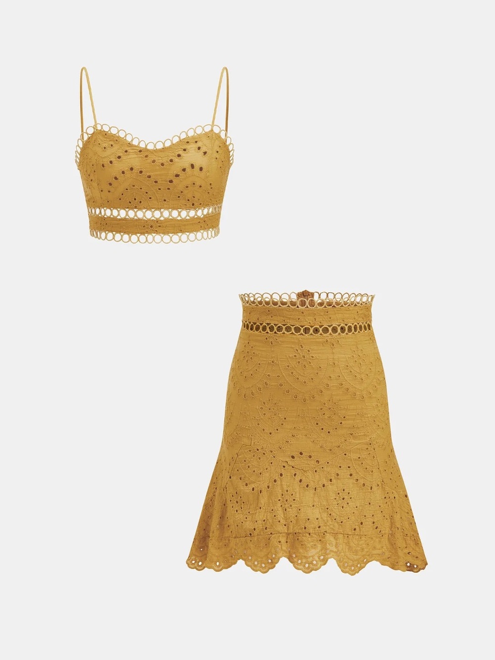 Commense Mustard Eyelet Embroidered Cami Top & Skirt Set Size XS NWT